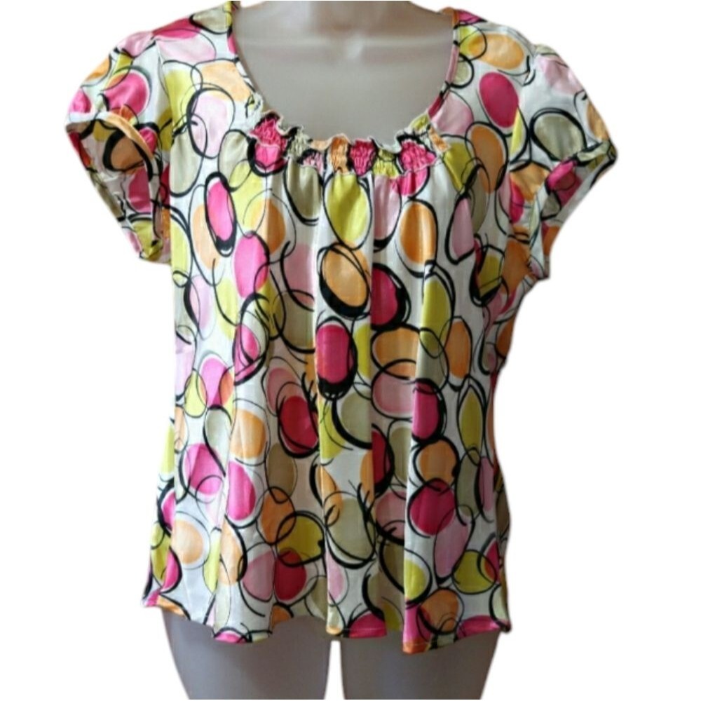 Sunny Leigh Vintage 90s Y2K Fun Bold Bright Colorful Cap Sleeve Blouse Medium